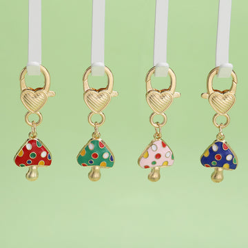 Mushroom Charms With Heart Lobster Clasps, Two Four-Piece Sets