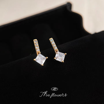 Mini Gold Crystal Bar Stud Earrings with Square Clear Stones