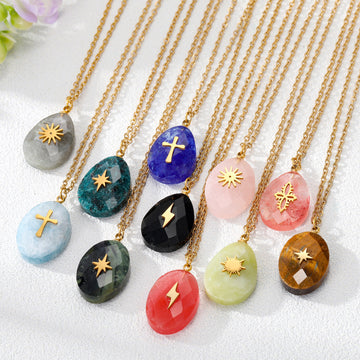 Gold Tone Faceted Stone Style Symbol Pendant Necklaces in Eleven Designs