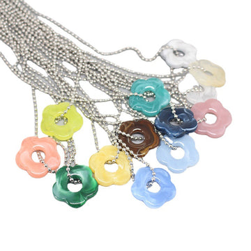 Silver Tone Ball Chain Resin Flower Pendant Necklaces in Thirteen Colors