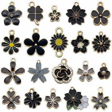 Black Floral Charms with Daisy, Rose and Mixed Flower Designs