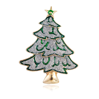 Front product view of the christmas tree brooch pin in silver and green