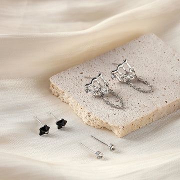 Black Star Clear Look Mixed Three Pair Stud Earring Set