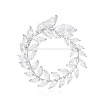Zircon Olive Branch Circle Brooch Gold or Silver Tone Styles