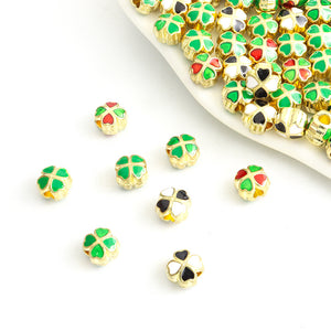 Green Four Leaf Clover Enamel Alloy Beads in Four Finishes