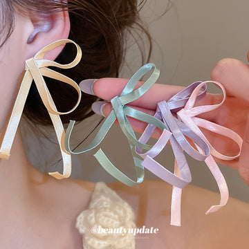 Satin Ribbon Bow Stud Earrings in Five Pastel Colors