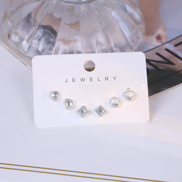 Six Pair Clear Look Geometric Small Stud Earring Card