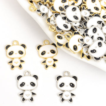 Black and White Enamel Panda Charms in Gold and Silver Tones