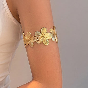 Layered Flower Branch Open Cuff Bracelet in Two Finishes