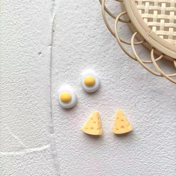 Colorful Resin Fried Egg and Cheese Food Stud Earrings
