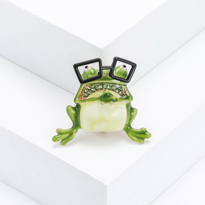 Green Frog in Square Glasses Brooch with Crystal Detail grouped product view