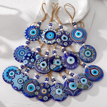 Round Printed Evil Eye Cord Loop Hanging Ornaments in 12 Designs