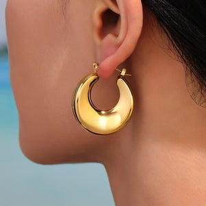 Stainless Steel Hollow Geometric Hoop Earrings Gold Silver Finish