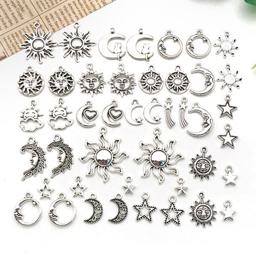 Antique Silver Moon and Sun Metal Charms for Jewelry and Craft Projects