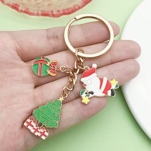 Christmas Enamel Charm Keychains with Santa, Trees and Snowmen