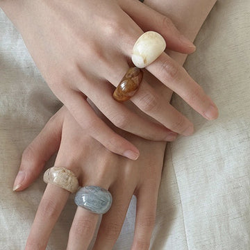 Chunky Resin Dome Rings Marbled Mix Five Colorways