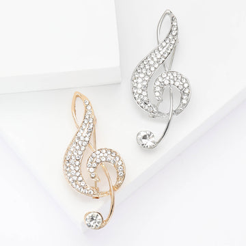 Clear Rhinestone Treble Clef Music Note Brooch Gold Silver