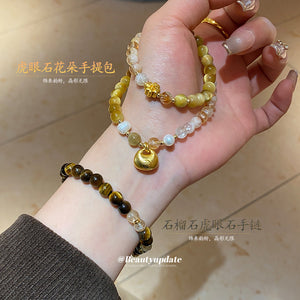 Mixed Tiger Eye Pattern Charm Stack Or Simple Round Bead Bracelet