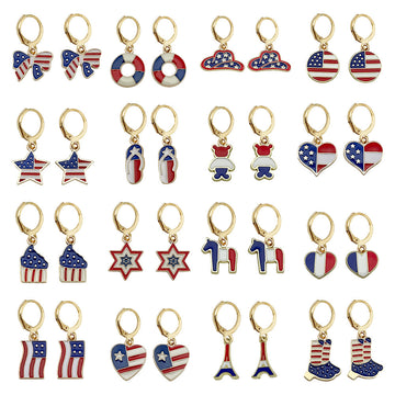 Patriotic Enamel Charm Huggie Hoop Earrings, 28 Styles