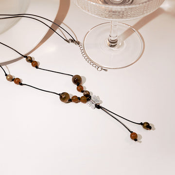 Black Cord Butterfly Bead Tassel Finished Pendant Necklace