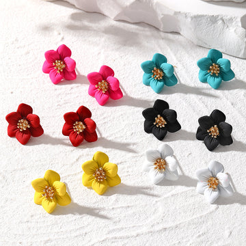 Five Petal Metal Flower Stud Earrings in Seven Colors