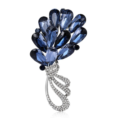 Crystal Flower Bouquet Brooch with Looping Stem displayed from the front