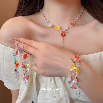 Multicolor Resin Flower Beaded Bracelets Necklace Earrings