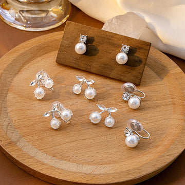Cherry and Pearl Look Petite Stud and Clip Earrings