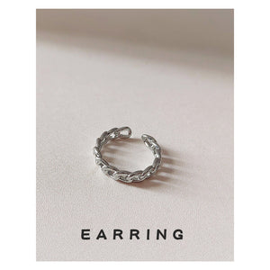 Silver Tone Interlocking Chain Link Open Adjustable Ring For Women
