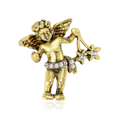 Vintage Style Cherub brooch In Gold And Silver Tone shown in front view on a light background
