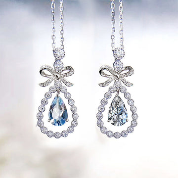 Silver Tone Bow Teardrop Crystal Pendant Necklaces