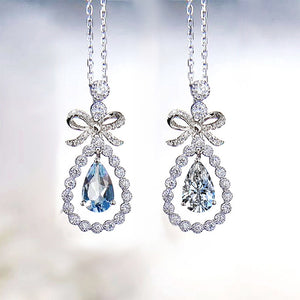 Silver Tone Bow Teardrop Crystal Pendant Necklaces