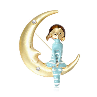 Main product view of 金色月亮女孩珐琅胸针 on a light background