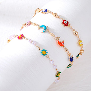 Gold Tone Colorful Flower and Animal Charm Bracelets