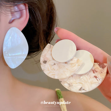 Cream Geometric Resin Disc Stud Earrings in Two Finishes