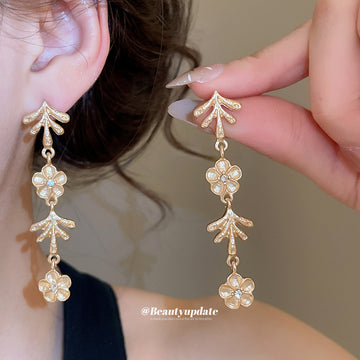 Gold Floral Branch Drop Earrings Statement Jewelry Design