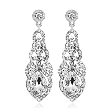 Silver Tone Teardrop Crystal Tassel Tassel Crystal Four Designs Metal Dangle Earrings