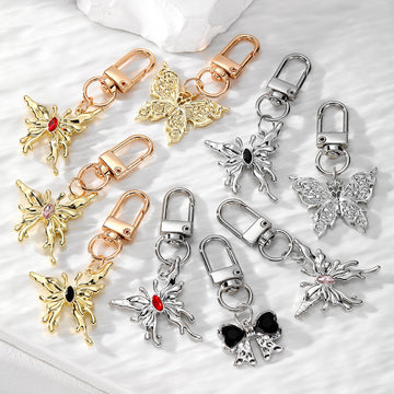 Gold and Silver Tone Crystal Butterfly Clip Keychains in Nine Designs