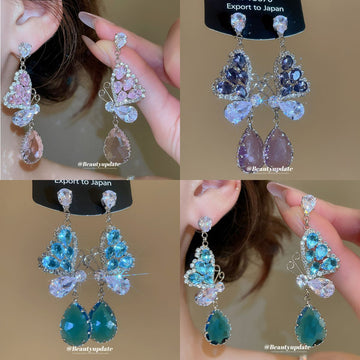 Butterfly Crystal Teardrop Chandelier Stud Earrings