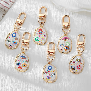 Enamel Evil Eye Oval Charm Keychain With Gold-Tone Swivel Snap Hook