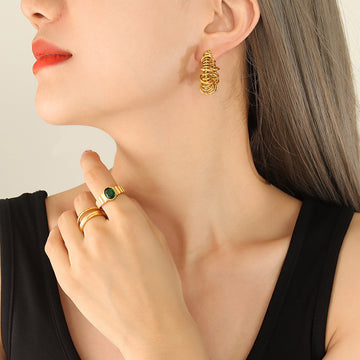 Gold U-Shape Wire Wrapped Coil Hoop Earrings Copper