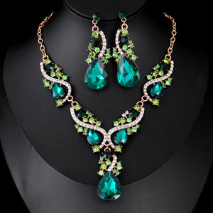 Crystal Leaf and Teardrop Necklace and Earring Sets in Seven Colors