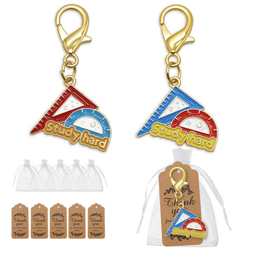 Study Hard Ruler Protractor Enamel Lobster Clasp Keychain