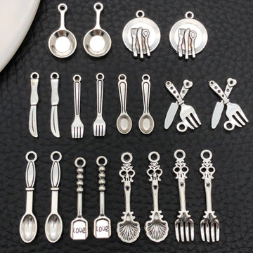 Alloy Antique Silver Tableware Metal Charms with 11 Listed Options