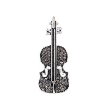 Silver Tone Violin Crystal Enamel Metal Brooch Pin