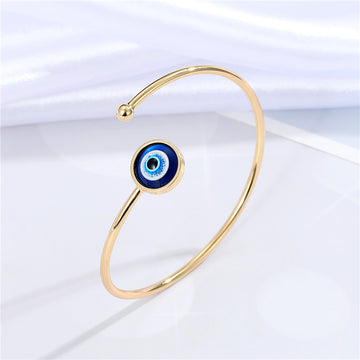 Blue and White Evil Eye Open Cuff Bracelets in Eight Finish Options