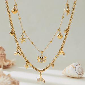 Sea Life Multicharm Necklace Collection in Two Metal Tones