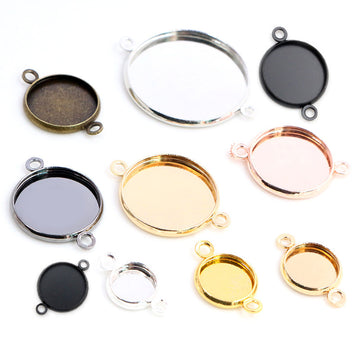 Round Double-Loop Bezel Connectors in Mixed Metal Finishes
