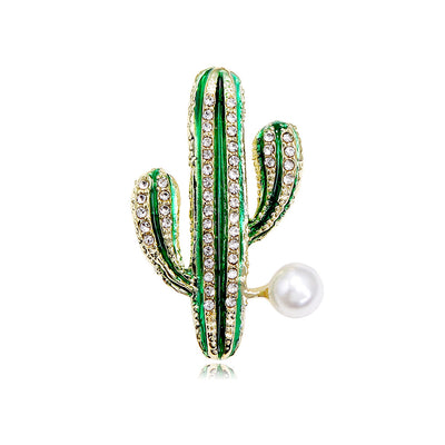 Front product view of the cactus brooch pin in green and gold