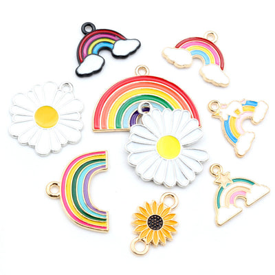 Enamel flower charms showing assorted shapes and finishes